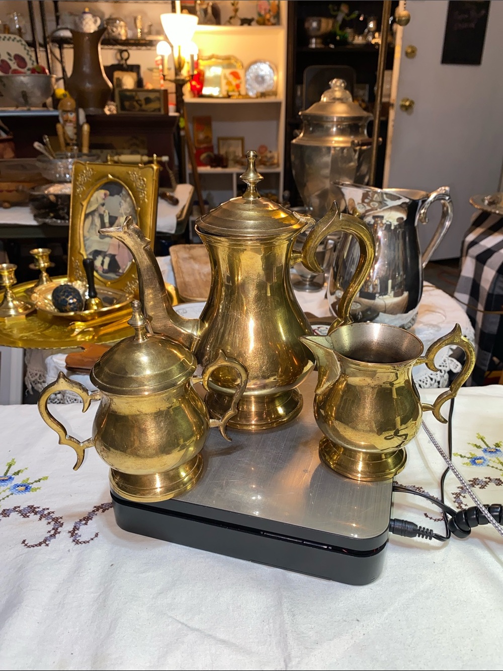 Vintage Brass Tea Pot Creamer and Sugar
